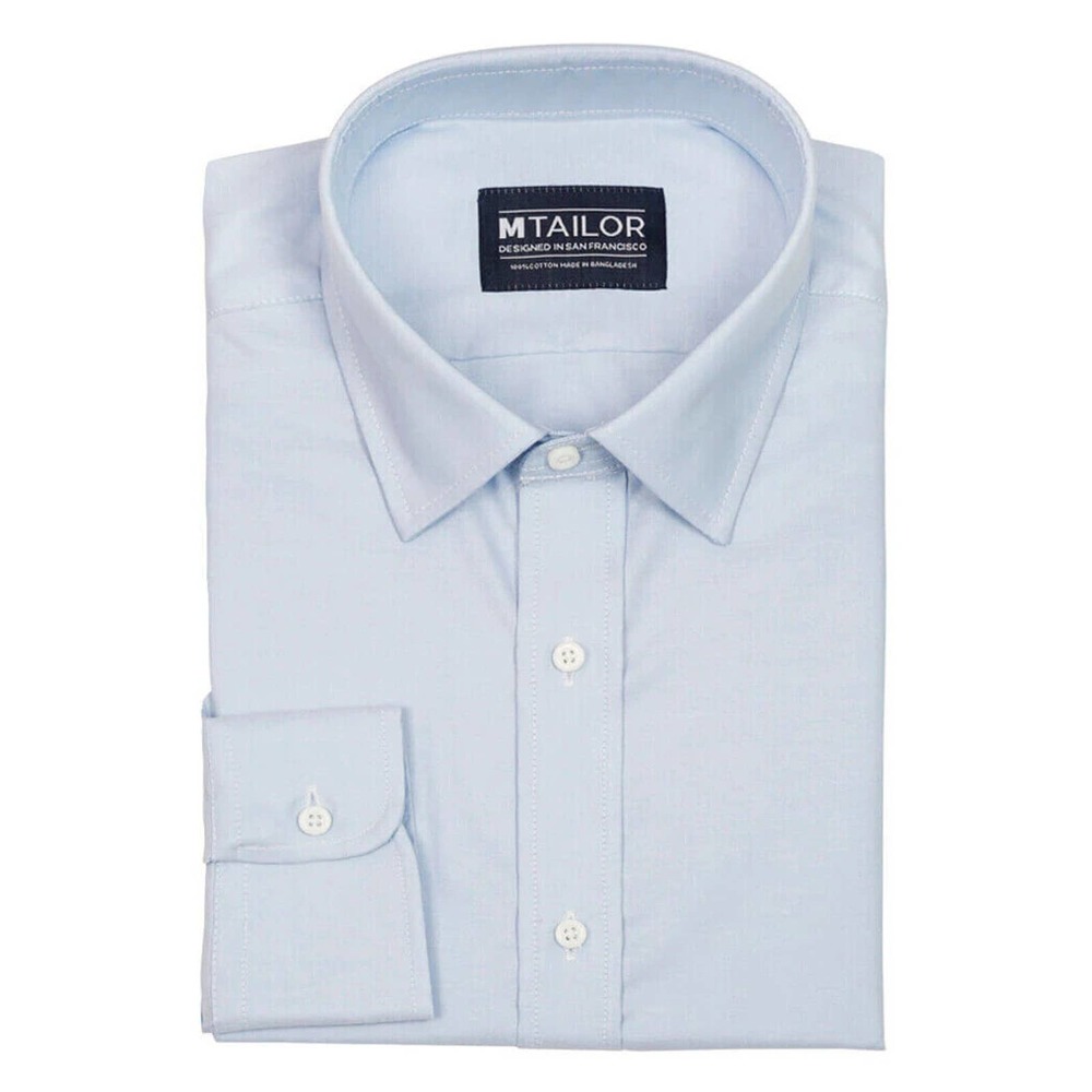 MTailor Men's Long Sleeve Wrinkle-Free 100% Cotton Light Blue Shirt Size M